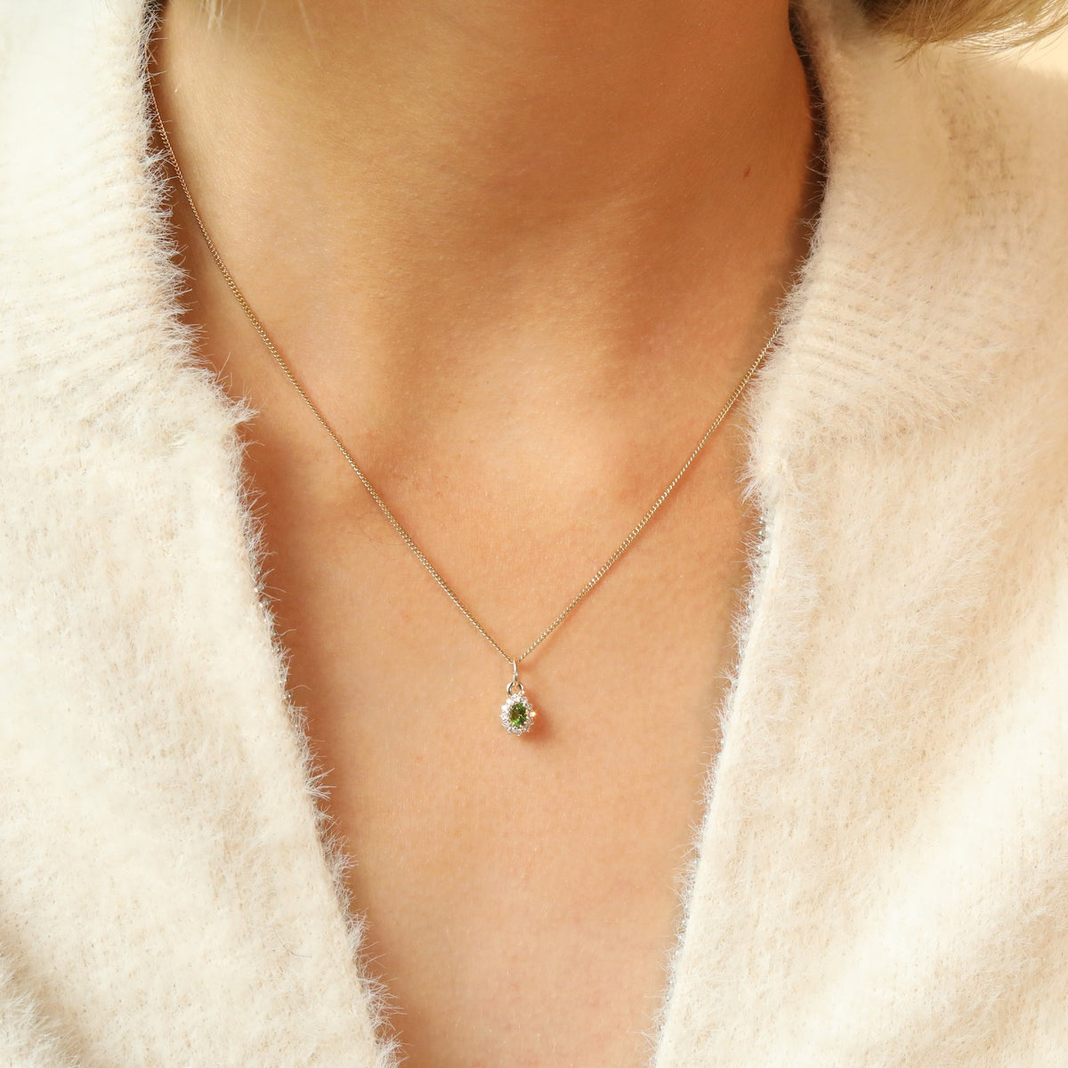 Tiny Lady Diana green tourmaline pendant | 9K