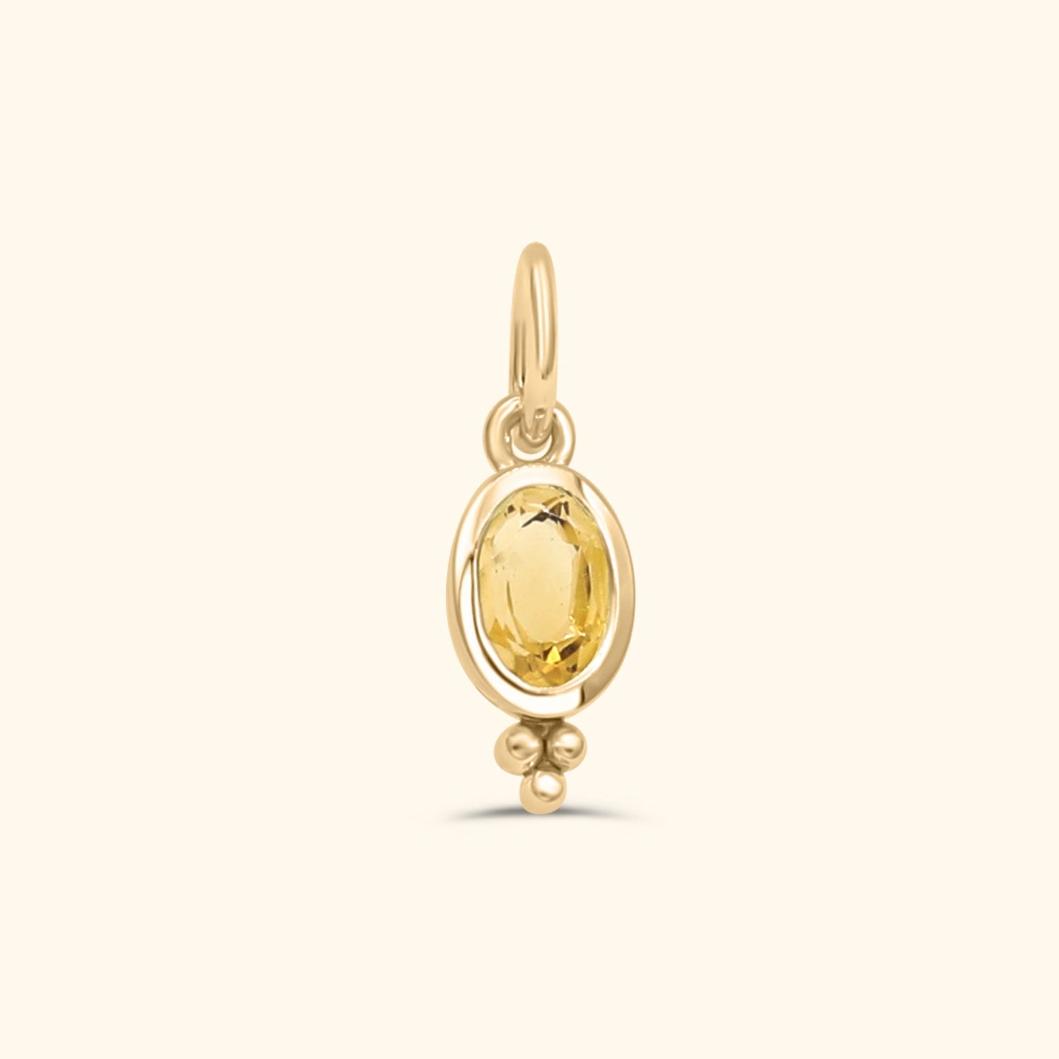 Gold plated birthstone hanger met ovale citrien en sierlijk detail – Josephina Jewelry